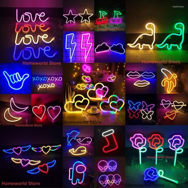 Luces de noche LED Neon Light Sign Logo Lámpara de modelado 88 Estilos Venta al por mayor Gota Decoración Pared de la habitación Fiesta Boda Colorido Regalo de Navidad