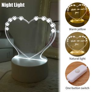 Luces nocturnas Led Night Light Note Board Luminous Light USB Recharge Acrílico Tablero de mensajes Lámpara de vacaciones con pluma para niños Novia Regalo P230331