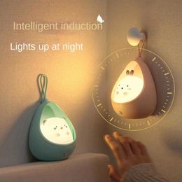 Veilleuses LED veilleuse intelligente détection humaine lampe de sommeil mignon animal de compagnie USB charge atmosphère chambre lampe de chevet créatif Silicone éclairage Dec P230331
