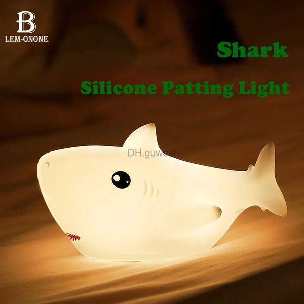 Veilleuses LED veilleuses USB charge dessin animé forme de requin Silicone tapotement lumière chevet décor atmosphère lampe pour enfants bébé cadeaux YQ240207