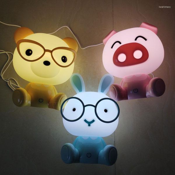 Veilleuses Led cochon ours lampes Mini dessin animé Animal lampe de Table bébé enfants cadeaux chambre chevet Luminaire décor à la maison