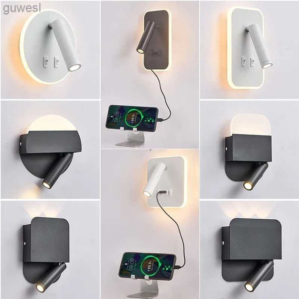 Luces nocturnas Luz de pared de lectura LED Proyector de carga USB Lámpara de pared ajustable con rotación para cabecera de cama de hotel Escritorio además del interruptor Lámpara de noche YQ240112