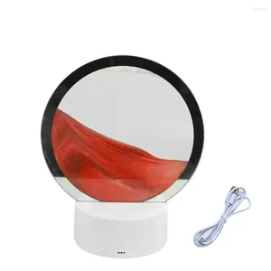 Light Night LED RGB Sandscape Lampe Moving Sand Art Light avec 7 couleurs Source de sablier 3D Decoration Red