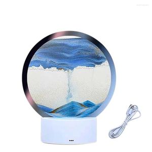 Nachtverlichting LED RGB Sandscape Lamp Bewegend zandkunstlicht met 7 kleuren Zandloper 3D Display Decoratie Blauw