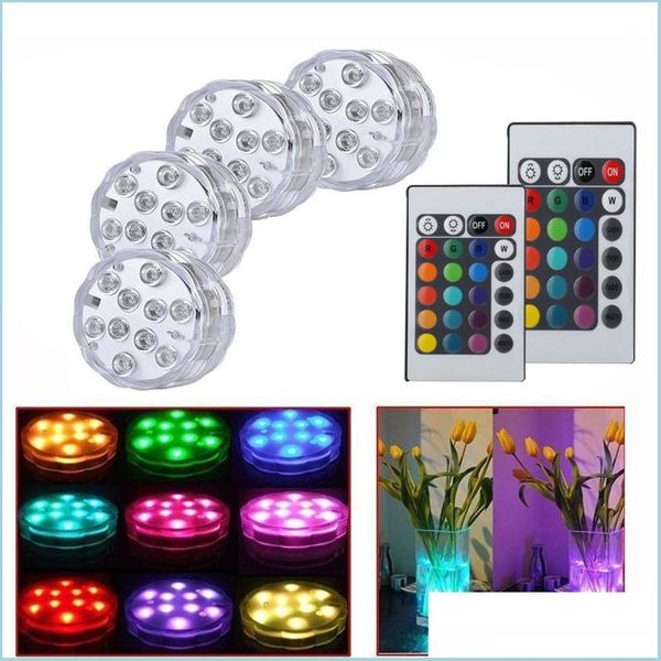 Veilleuses Led Rgb Lampe Submersible Ip65 Lumière À Piles Mticolor Changeant Les Lumières De La Piscine Sous-marine Avec Télécommande Pour W Dhulc