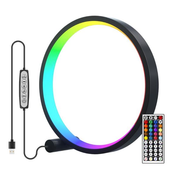 Luces de noche Anillo de luz LED RGB Control remoto Dormitorio Mesa Lámpara de escritorio Colorido Mesita de noche Iluminación de ambiente Fiesta en casa DecorNight