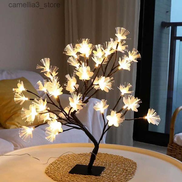 Veilleuses LED Sakura arbre lampe de bureau lampes de table de chevet décoratives USB 36/48 LED pour la maison chambre mariage décor nordique veilleuse Q231114