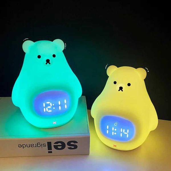 Luces de la noche LED de silicona oso lámpara de mesa lindo despertador luz niños bebé durmiendo lámpara de noche recargable regalo de los niños YQ231214