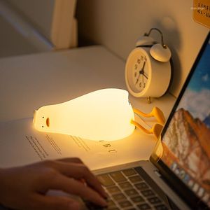 Luces nocturnas LED pato de silicona luz carga USB dibujos animados tres niveles detección táctil atenuación dormitorio hogar niños decoración regalo