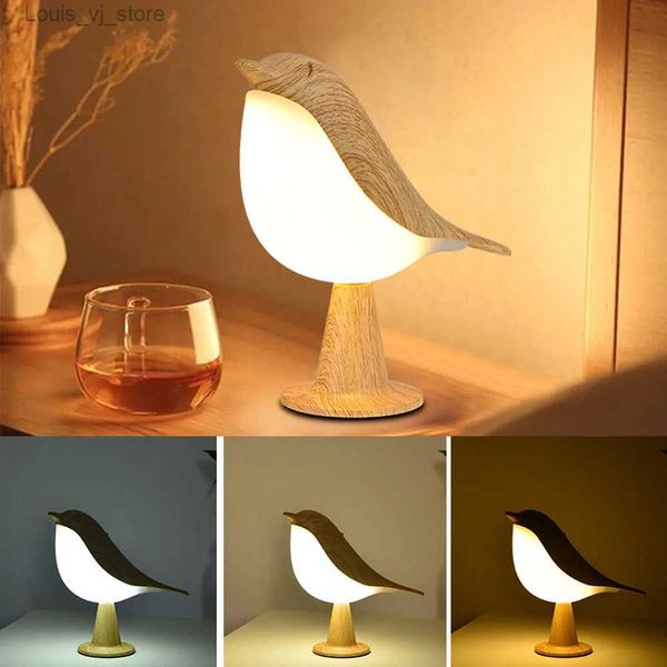 Veilleuses LED Simple pie lampe de chevet interrupteur tactile en bois oiseau veilleuse pour chambre Table lampe de lecture pour enfant Kits cadeaux YQ231214