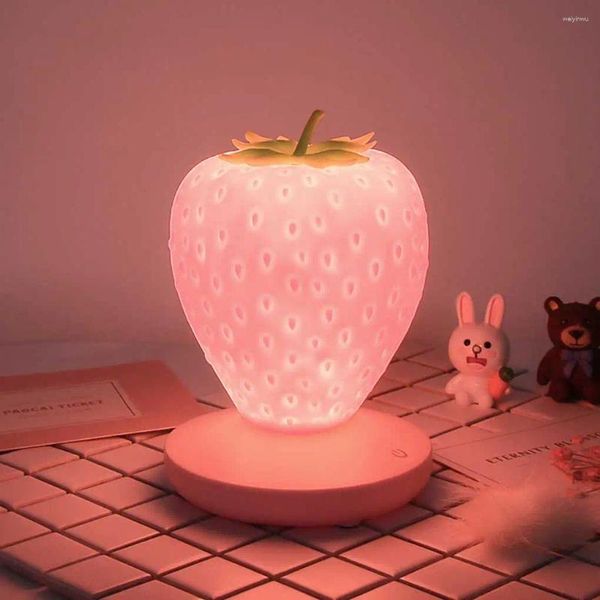 Veilleuses LED fraise lumière Portable contrôle tactile remplacement Interface USB filles chambre lampe outil d'éclairage rouge