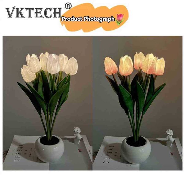 Veilleuses LED Tulipe Veilleuses USB Charge Fleurs Atmosphère Lampe Pot De Fleurs En Pot Dimmable Économie D'énergie pour La Décoration De La Maison Fournitures P230331