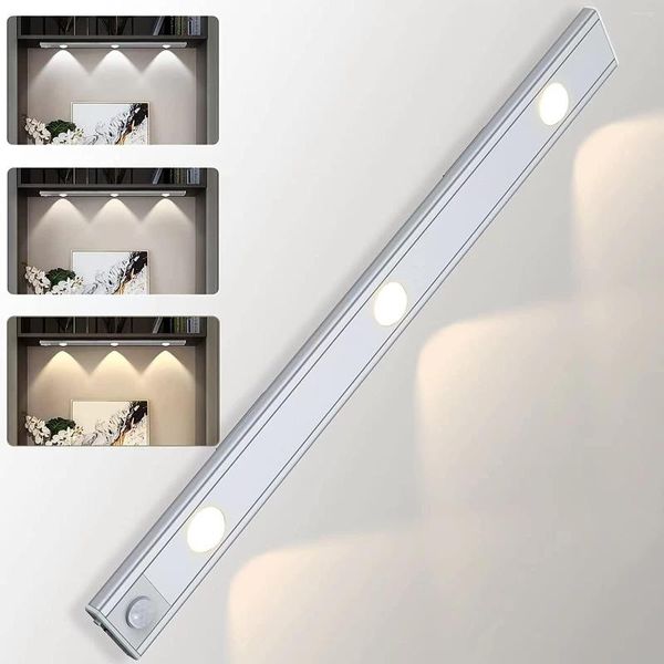 Veilleuses LED sous armoire lumière PIR capteur de mouvement 20/30/40 CM USB Rechargeable armoire placard pour chambre cuisine lampe