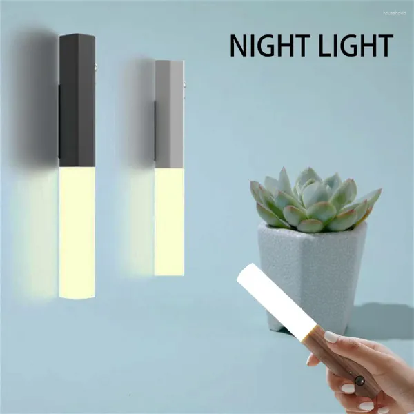 Luces nocturnas LED inalámbricas, USB, magnéticas, inteligentes, con sensor de cuerpo humano, lámpara para gabinete, iluminación para escaleras y pasillos de casa