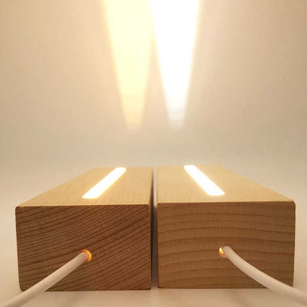 Veilleuses LED Base d'affichage en bois Veilleuse USB Câble Commutateur Rectangle DIY Led Veilleuse Acrylique Cristal Base Éclairée Support Pour Résine Art P230331