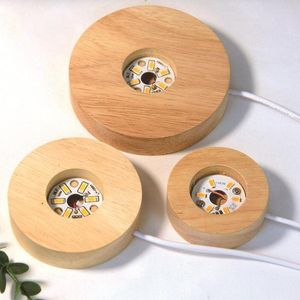Veilleuses LED Base de lampe en bois USB ronde lumière colorée télécommande support de support Art ornement décor à la maison décoration en cristal