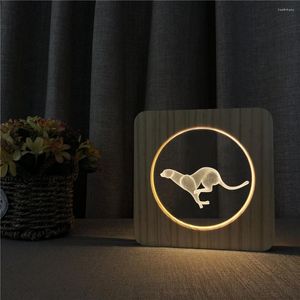 Veilleuses léopard en cours d'exécution Animal 3D LED Arylic lampe en bois Table lumière interrupteur contrôle sculpture pour chambre d'enfants décorer