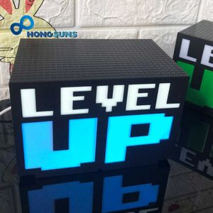 Night Lights Level Up Pixel Figure 3D Illusion Led Boys Night Lights Videojuego Acción visual Modelo Control de voz Caja de lámpara para regalo de cumpleañosJ230225