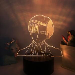 Nachtlichten Levi Ackerman Figuur 3D LED -licht voor aanval op Titan Home Decor Child Birthday Cadeau Cartoon Tabel 16 Color Anime Lamp 2206