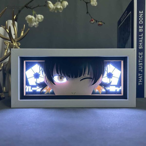 Caja de luz de luces nocturnas Meguru Bachira para decoración de habitación, lámpara de escritorio de mesa cortada de papel de Manga, caja de luz con cerradura azul de Anime, ojos y cara HKD230704