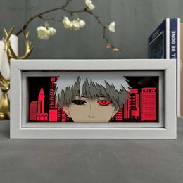 Night Lights Light Box Tokyo Ghoul voor Home Decoration Manga Paper Carving Tafel Bureaulamp Anime Lightbox Ken Kaneki Face Eyes HKD230704
