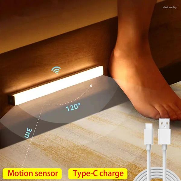 Capteur de mouvement léger de la nuit LED sans fil Type-C Type-C Armoire de lampe rechargeable Armoire d'escalier