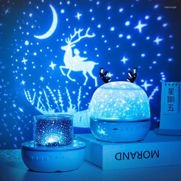 Veilleuses lumière projecteur Rechargeable ciel étoilé étoile rotation lampe à LED coloré clignotant enfants bébé cadeau d'anniversaire