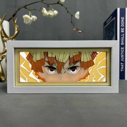 Night Lights Lightbox Kimetsu No Yaiba voor Home Decoration Manga Paper Carving Tafel Bureaulamp Anime Light Box Zenitsu Agatsuma Face HKD230704