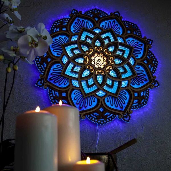 Luces nocturnas Flor de loto Mandala Lámpara de pared para el hogar Arte de la habitación Adornos decorativos Luz de noche romántica Lámpara colgante de pared Decoraciones YQ231214