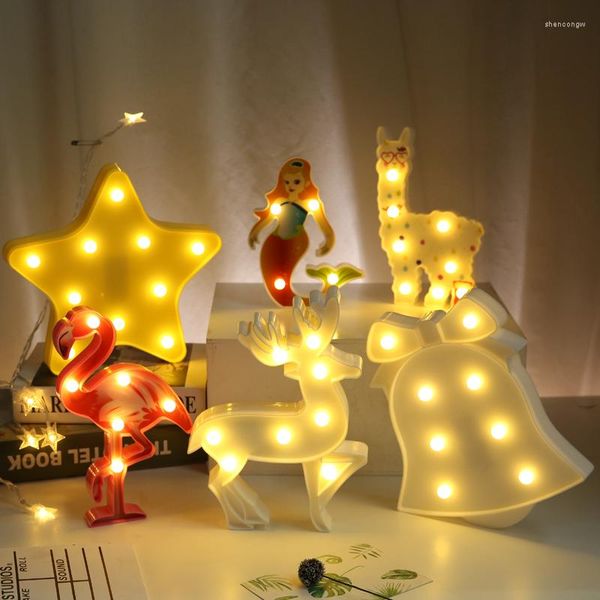 Luces de noche, decoración de fiesta LED de Navidad encantadora, lámpara creativa de alce de sirena, iluminación interior para el escritorio del hogar, habitación de los niños