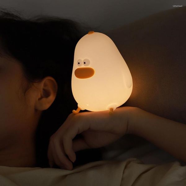 Luces nocturnas Encantadora, linda, cálida, pequeña luz de pollo gordo con interruptor de palmaditas, carga USB, protección para los ojos de la habitación de los niños como regalo, dormitorio junto a la cama