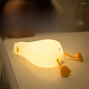 Veilleuses couchées à plat en forme de canard, amusantes et créatives, LED en Silicone, support de téléphone Rechargeable par USB, cadeau pour enfants