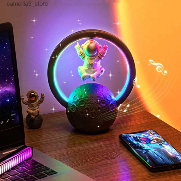 Night Lights Astronaute à lévitation magnétique LED veilleuse RGB lampe d'ambiance avec lecteur de musique haut-parleur Bluetooth lampe de Table décor de chambre cadeau Q231114