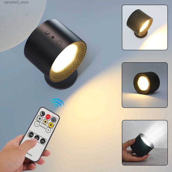 Luces nocturnas MARPOU Lámpara de pared LED control remoto 360 giratorio USB recarga luz nocturna portátil inalámbrica para lámpara de lectura de dormitorio junto a la cama Q231114