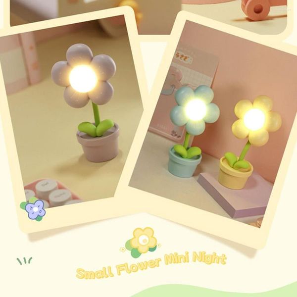 Veilleuses Mini fleur ornement lumière à piles lampe de chevet créative soins des yeux mignon ambiant réglable cadeaux pour enfants