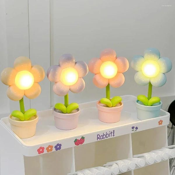 Veilleuses Mini LED Fleur Lumière Mignonne Petite Lampe De Table Ornement De Bureau Chevet Chambre Ambiante Enfants Jouet Enfants Cadeau De Vacances
