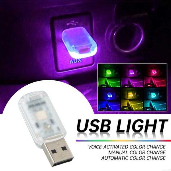 Luces nocturnas Mini LED Luz nocturna USB Luz colorida del coche Música Control de sonido Modo de cambio automático Luz USB Decoración para el dormitorio del coche junto a la cama P230331