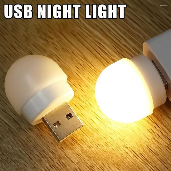 Luces nocturnas Mini USB Lámpara de enchufe Computadora Carga de energía móvil Luz LED Protección ocular Bombilla de escritorio redonda Decoración de dormitorio