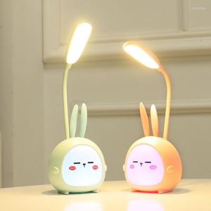 Luces nocturnas Lámpara de escritorio LED moderna Protección para los ojos Lectura Linda Luz de dibujos animados Recargable Dormitorio Tres modos para niños