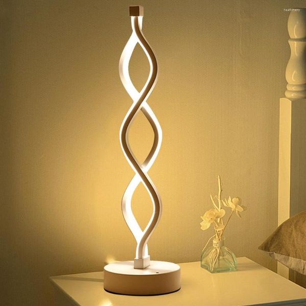 Veilleuses LED moderne spirale/vague lampe de Table bureau incurvé chevet blanc froid lumière chaude pour salon chambre lecture