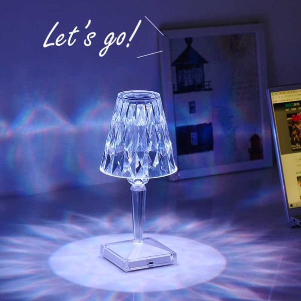 Luces de noche Lámpara de mesa de cristal de lujo moderna Dormitorio Luz de noche táctil portátil Carga USB Lámpara de mesa de cristal de lectura LED P230331