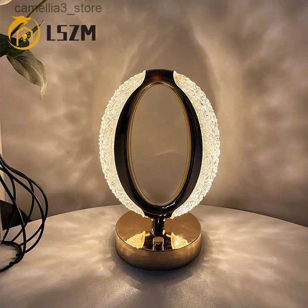 Luces de noche Lámpara de dormitorio de lujo nórdica moderna Lámpara de mesa de noche de cristal acrílico Lámpara de atmósfera romántica Recarga Interruptor táctil Luces nocturnas Q231114