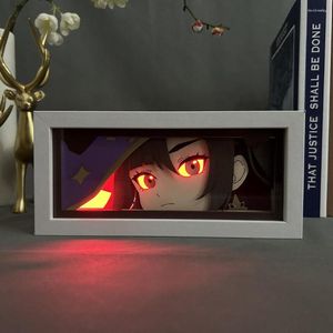 Nachtverlichting Mona 3D Anime LED Light Box Genshin Slaapkamer Kamer Action Figure Speelgoed Papier Carving Kid Brithday Gift