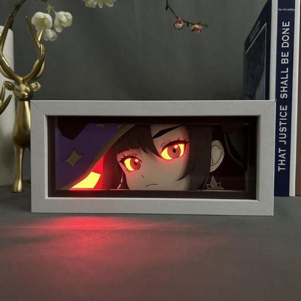 Luces nocturnas Mona 3D Anime caja de luz LED Genshin dormitorio habitación figuras de acción de juguete tallado en papel regalo de cumpleaños para niños