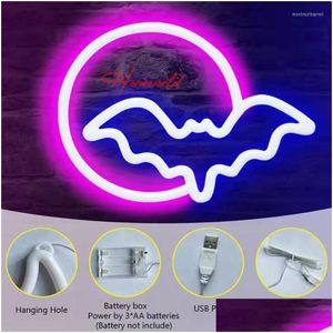 Veilleuses Lune Chauve-Souris Signe Néon LED Lampe de Modélisation Animale Veilleuse Scène Ornements Décor Chambre Mur Boutique Fête Maison Halloween Drop D Otwbl