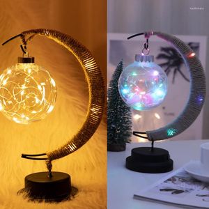 Luces nocturnas Luna Sepak Takraw Lámpara Luz de escritorio Cuerda hecha a mano de ratán Hierro forjado Lámpara de ambiente decorativa románticaLuces nocturnasNoche