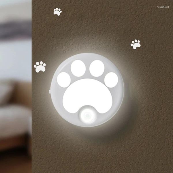 Luces nocturnas con Sensor de movimiento, luz LED recargable por USB para gabinete, lámpara con forma de pata de gato, dormitorio, hogar, armario, pasillo, iluminación, luz nocturna