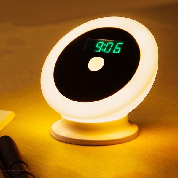 Luces nocturnas con Sensor de movimiento, luz con reloj, imán de alimentación de batería, LED para baño, dormitorio, pasillo, armario, armario