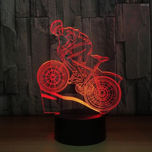 Veilleuses VTT Rider 3D Lumière 7 Couleurs Changeantes LED Lampe de Table de Bureau Illusion Fans de Sport Cadeau Pour Petit Ami Enfants GX429