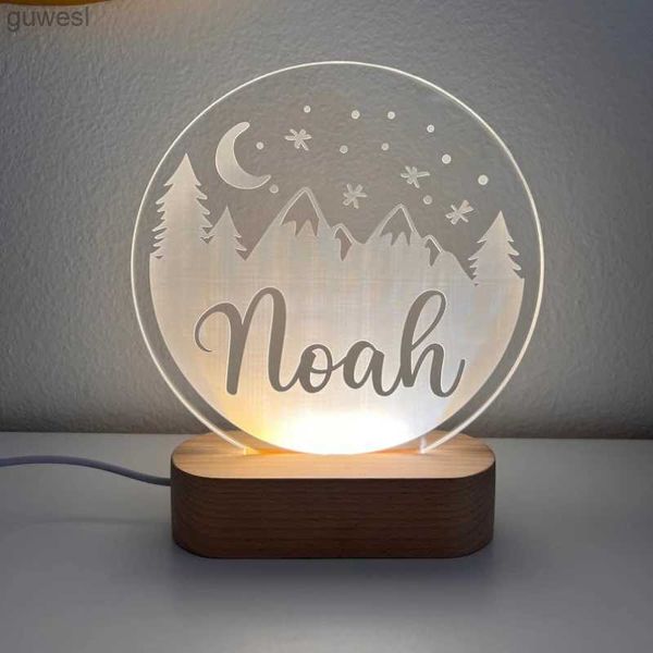 Veilleuses Montagnes Nom personnalisé Lumière Personnalisé Chambre LED Nuage Décor Signe USB Veilleuse Fille Fils Garçon Fille 3D lampe Cadeau YQ240112